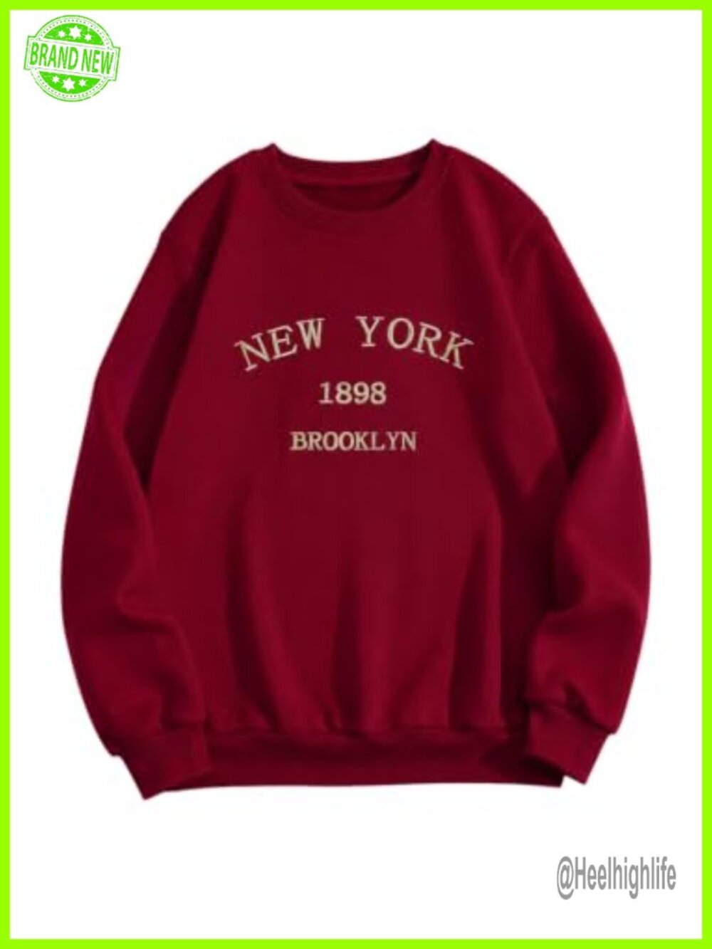 Womens Crewneck Sweatshirt Fleece Pullover Embroidered New York Relaxed Fit
